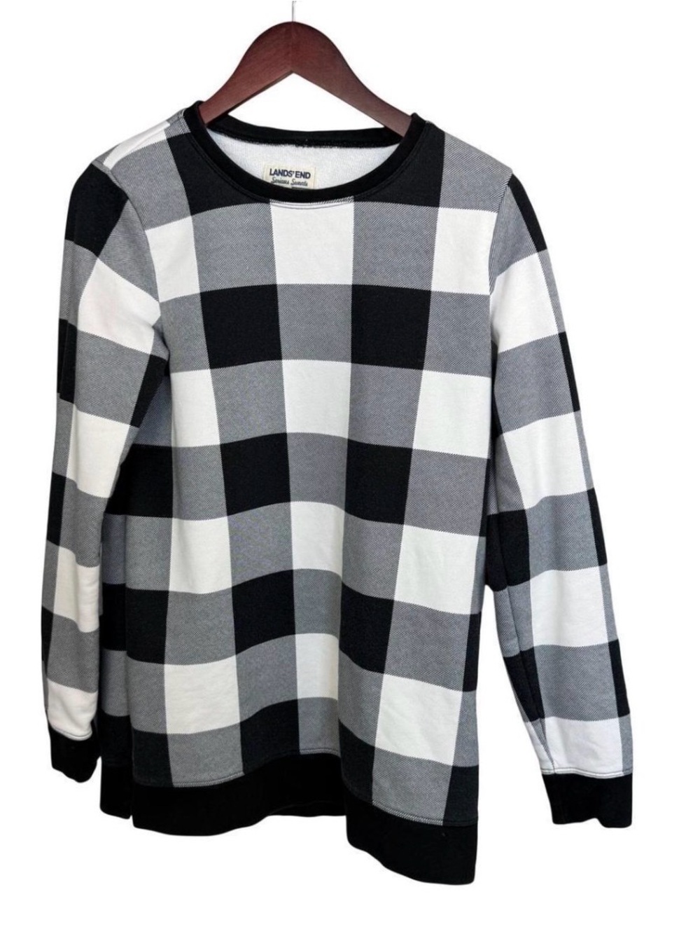 Lands' End Serious Sweats Buffalo Plaid Crewneck Sweatshirt Women's M